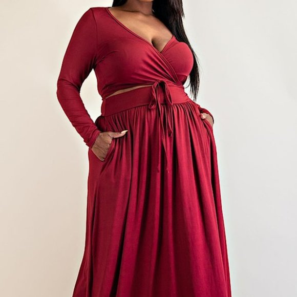 Long Sleeve Wrap Top and Maxi Skirt 2-PC Set - Picture 5 of 6